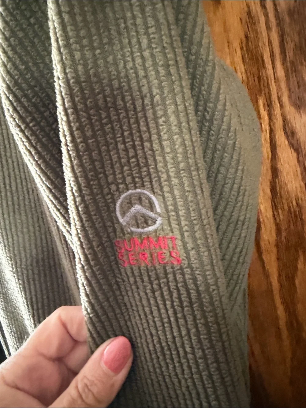 The North Face Olive Ribbed Fleece Zip Jacket with Black Trim